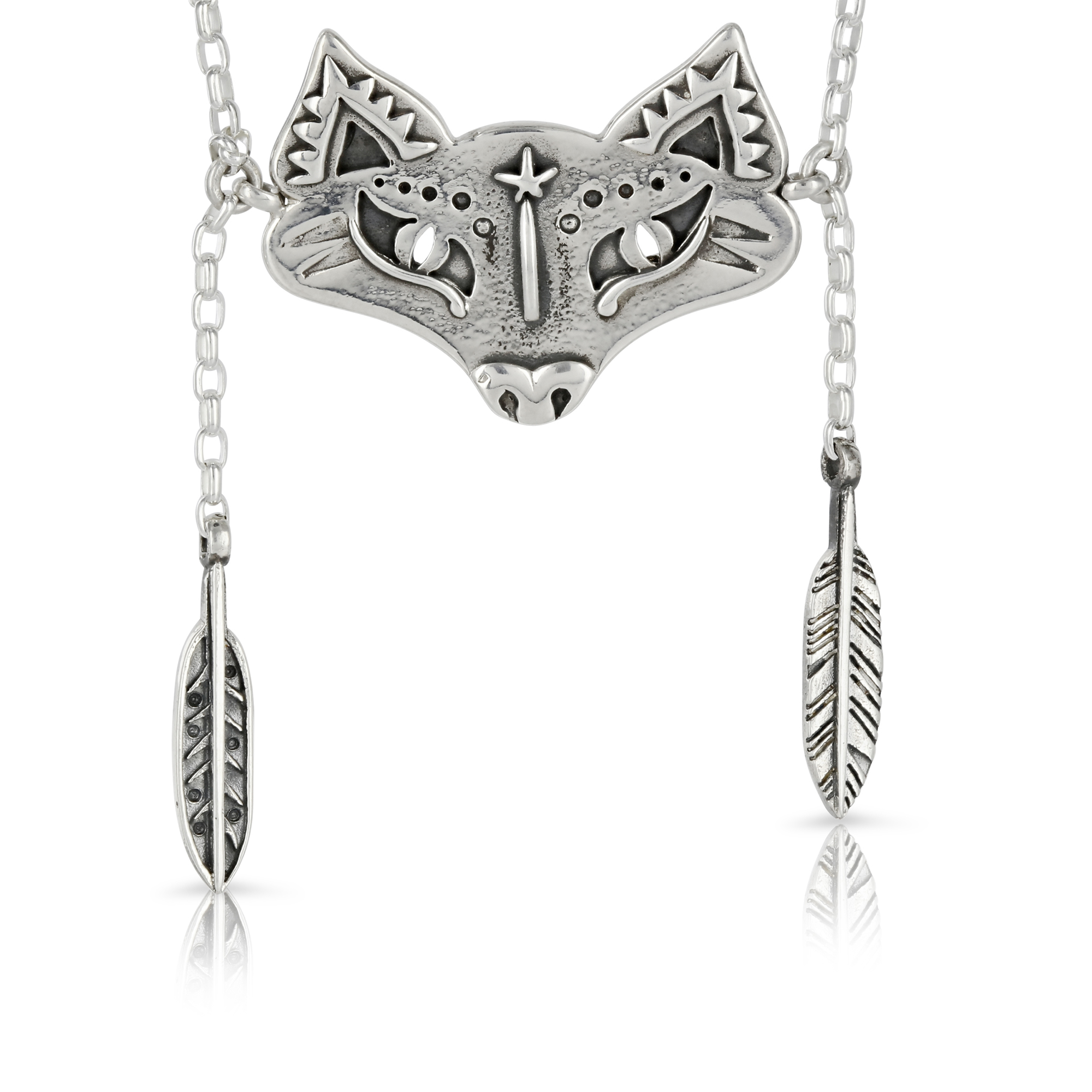 Silver Fox and Feathers Necklace by Prey Jewellery
