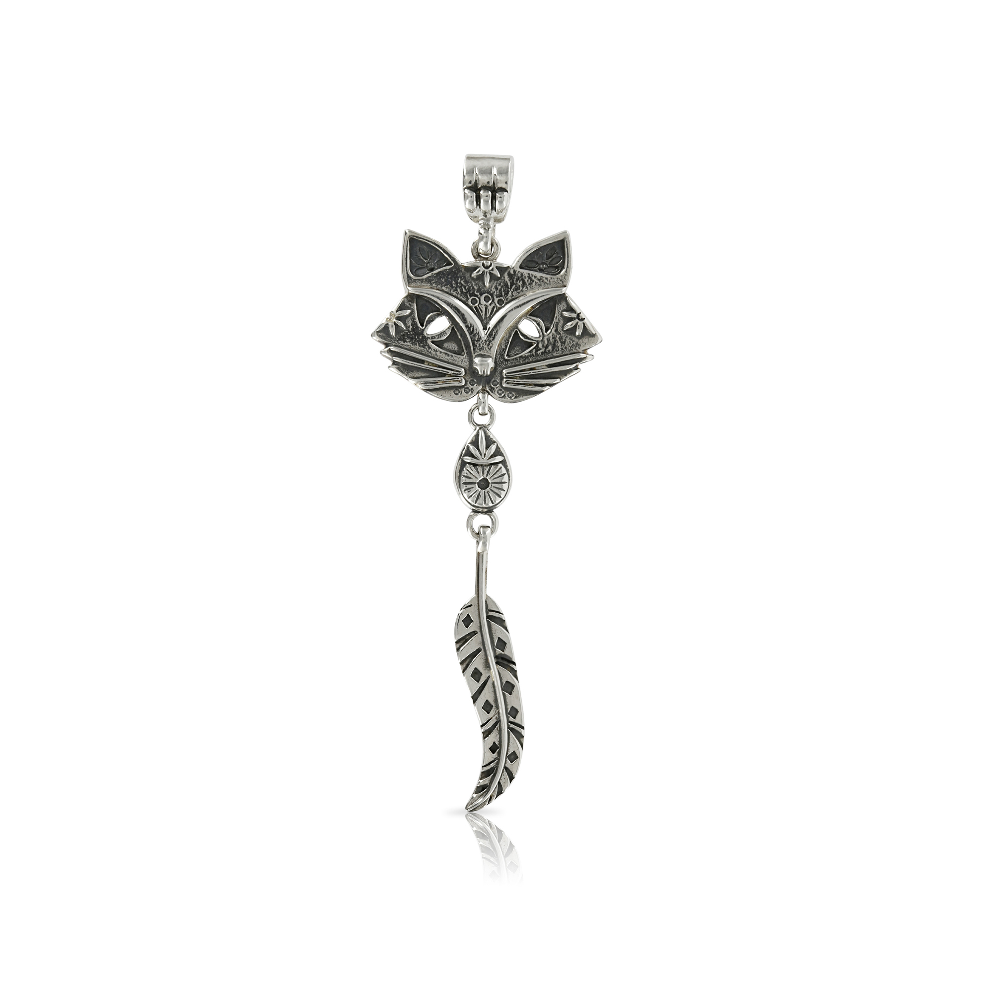 Sivler Cat and Feather Pendant by Prey Jewellery