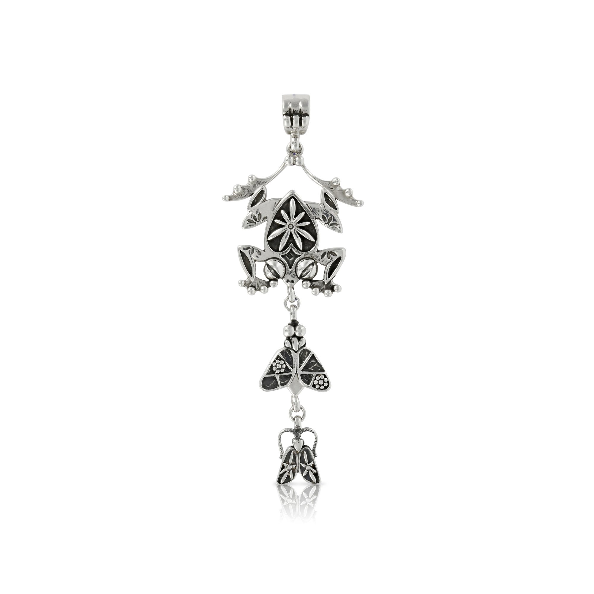 Silver Frog with Fly and Bug Pendant by Prey Jewellery
