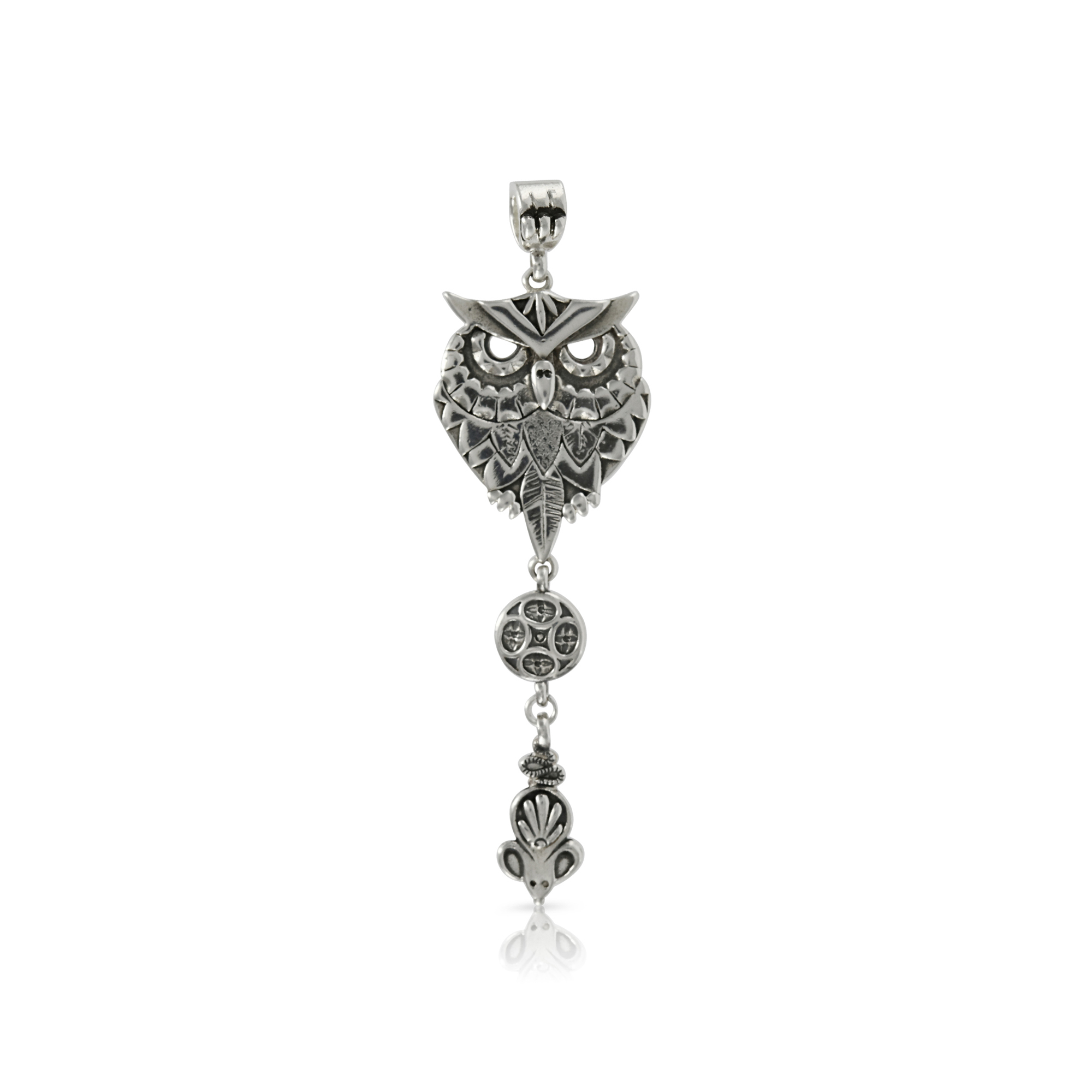 Silver Owl and Mouse Pendant by Prey Jewellery