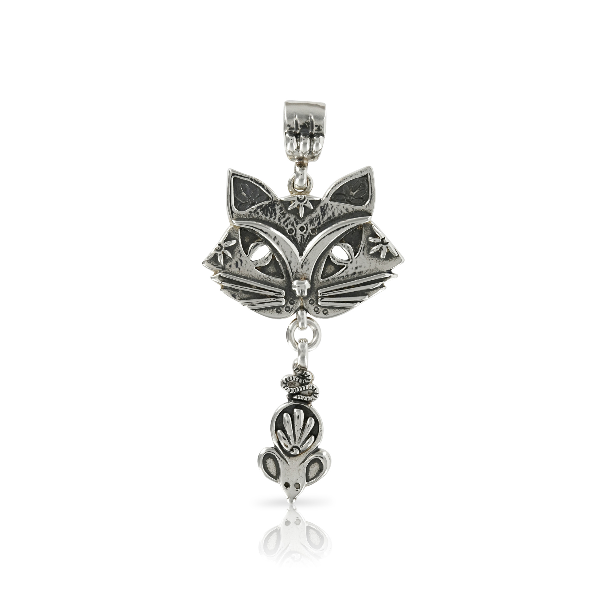 Silver Cat and Mouse Pendant by Prey Jewellery