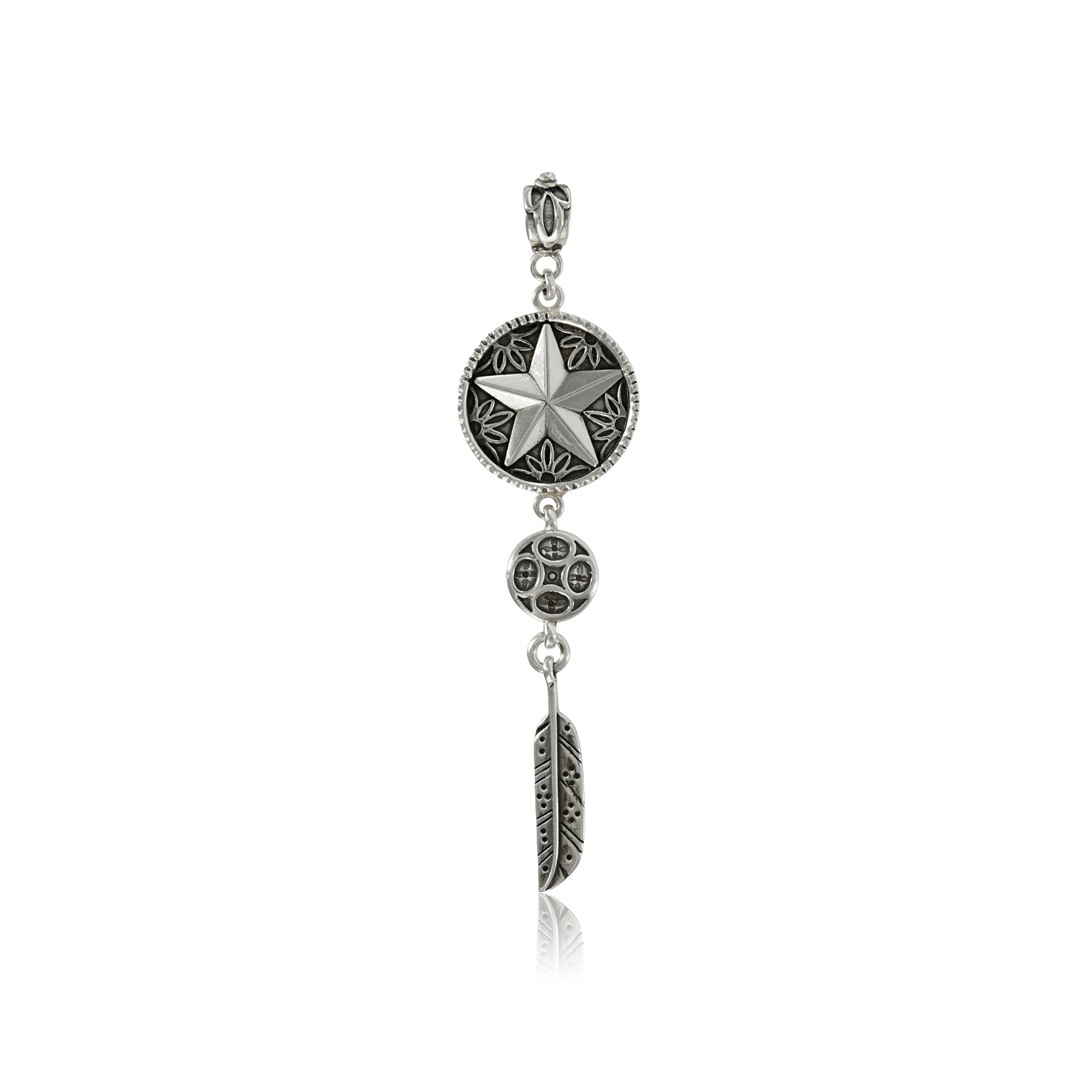 Silver Star with Feather Pendant by Prey Jewellery