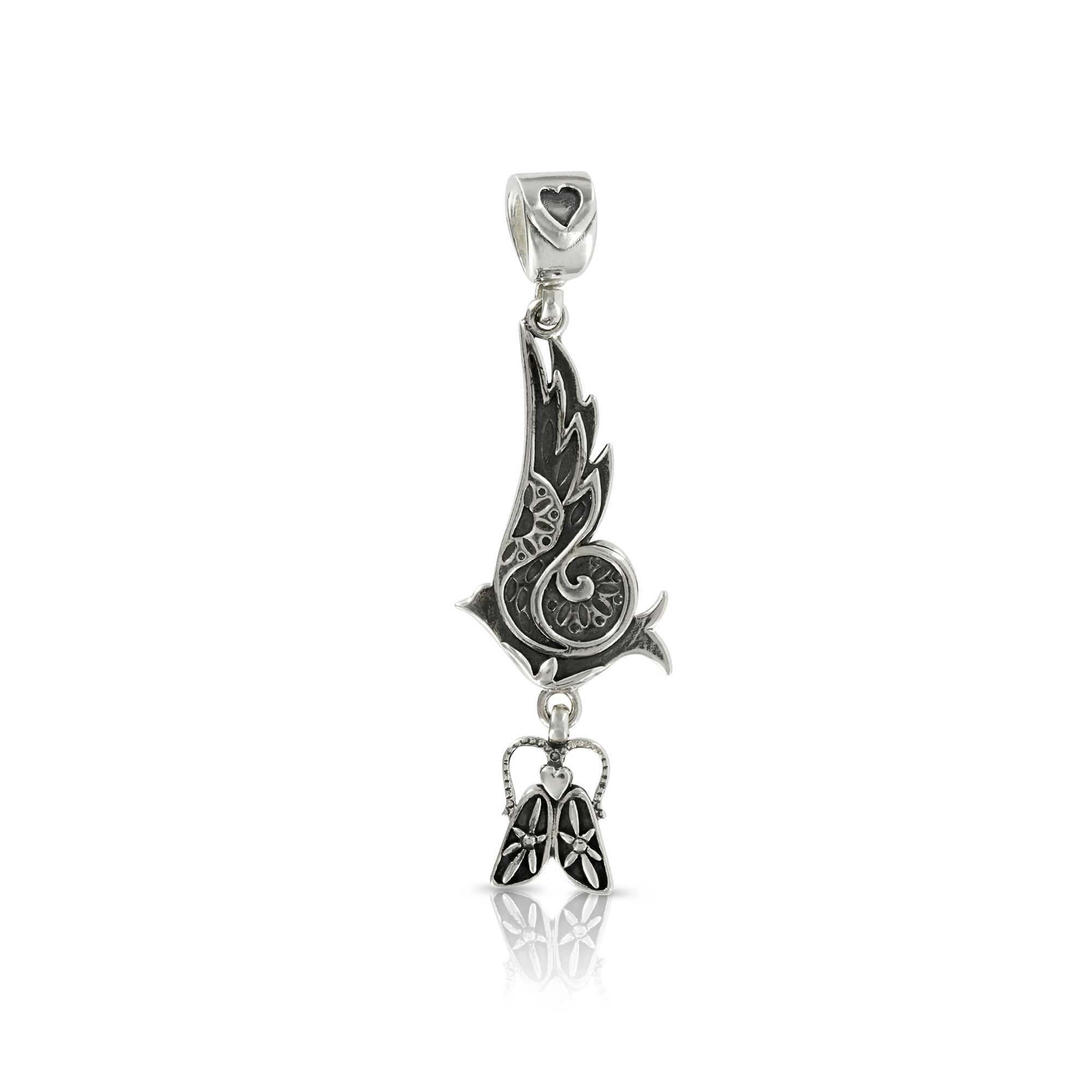 Silver Bird with Bug Pendant by Prey Jewellery