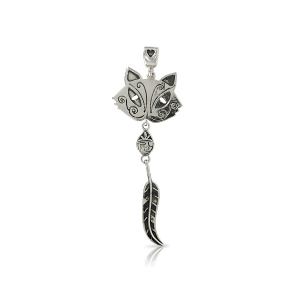 Silver Cat with Prey Bead and Feather Pendant - Image 3