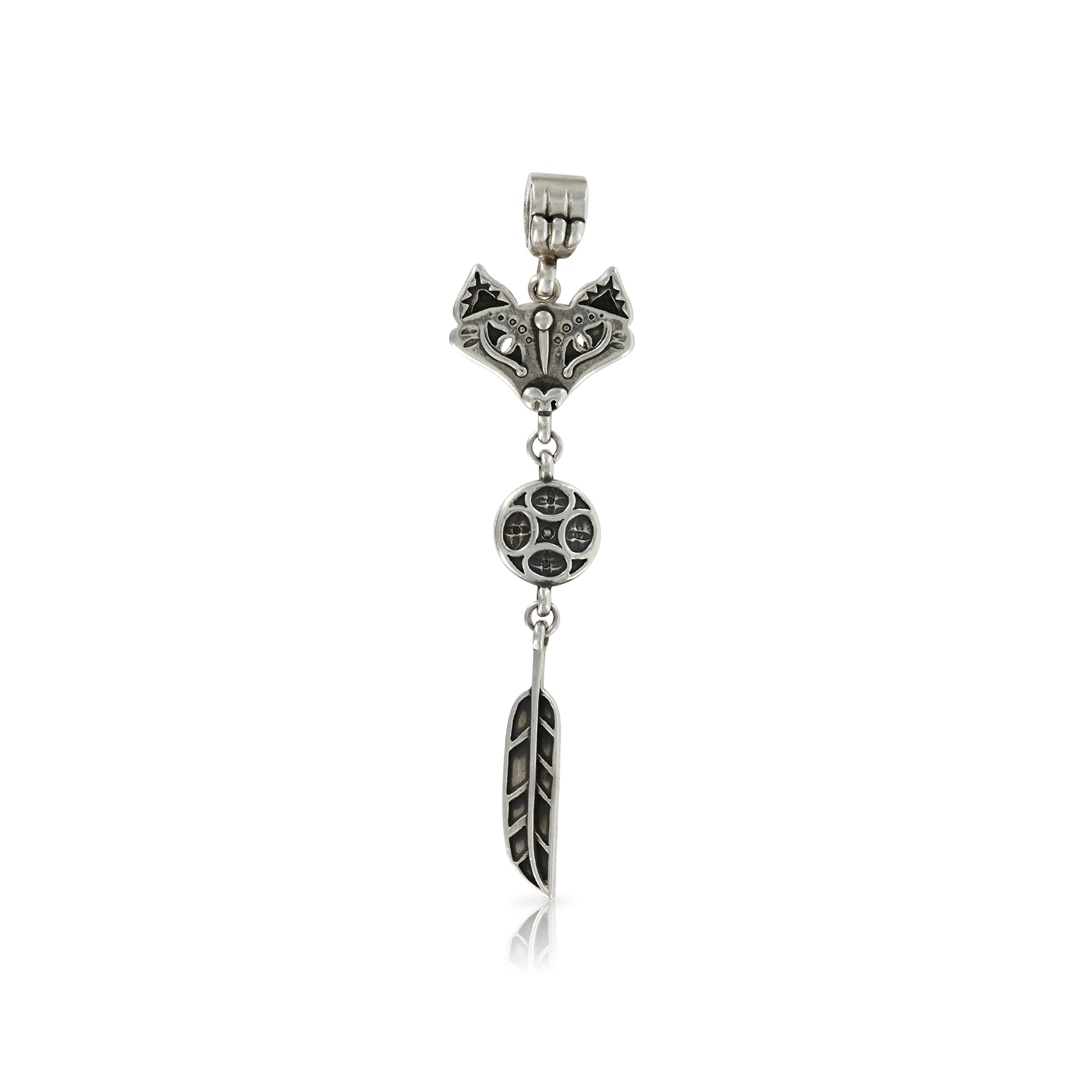 Silver Fox with Bead and Feather Pendant by Prey Jewellery