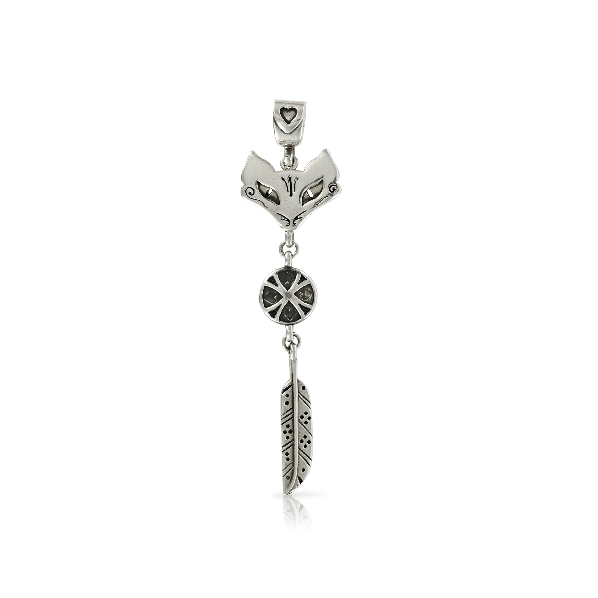 Fox with Bead and Feather Pendant back.
