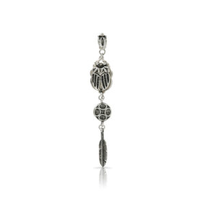 Silver Scarab Bead and Feather Pendant by Prey Jewellery