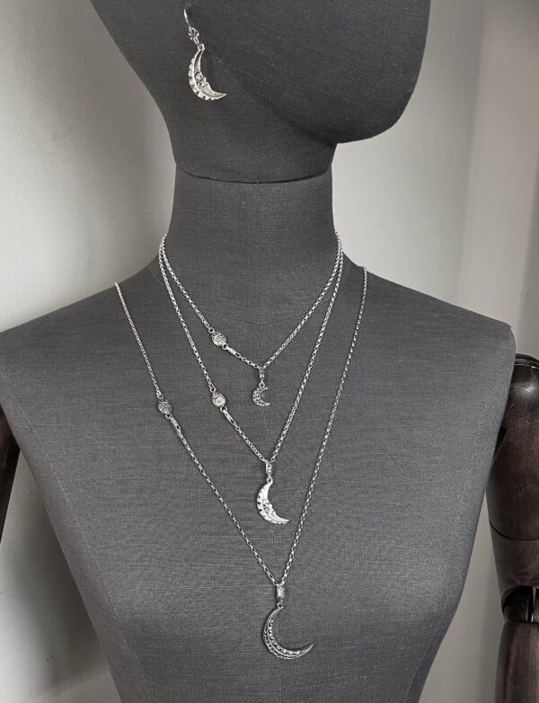 Silver Moon Face Drop Earrings - Image 4