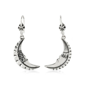 Silver Moon Face Drop Earrings