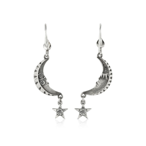 Silver Moon and Star Drop Earrings - Image 2