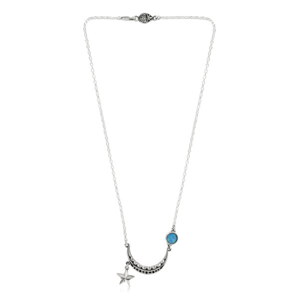 Silver Moon with Opal and Star Necklace - Image 3