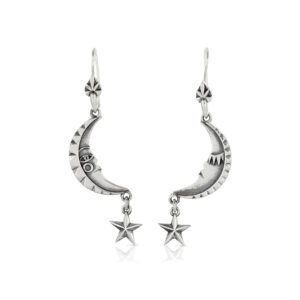 Silver Moon and Star Drop Earrings