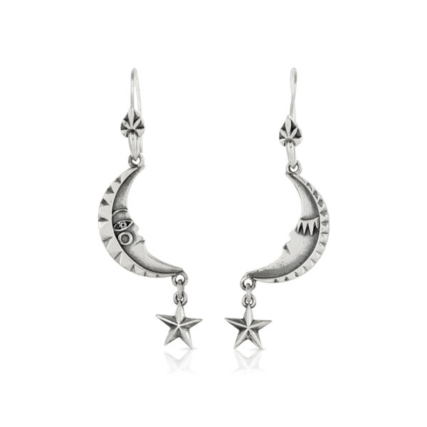 Silver Moon and Star Drop Earrings
