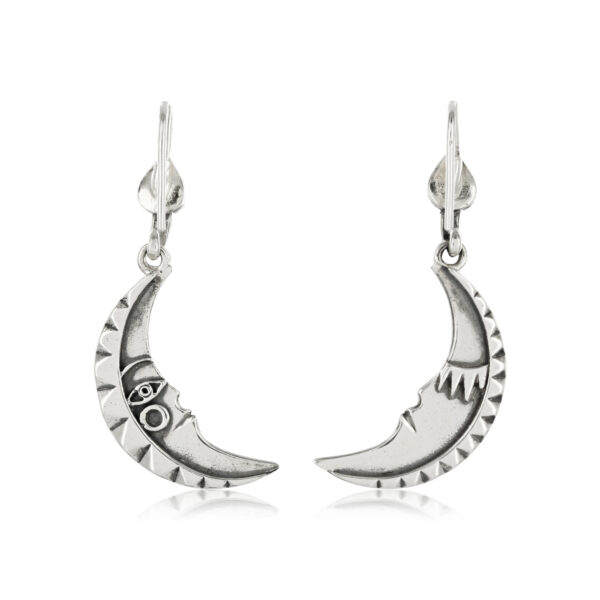 Silver Moon Face Drop Earrings - Image 2