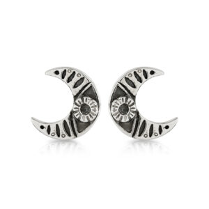 Silver Moon Flower Stud Earrings