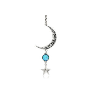 Silver Moon with Opal and Star Pendant