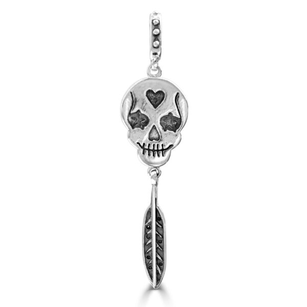 Silver skull and feather pendant - Image 2