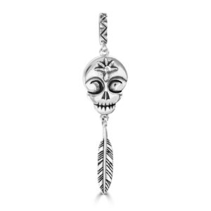 Silver skull and feather pendant