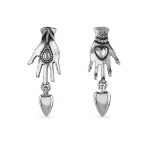 Hand stud earring with heart drop